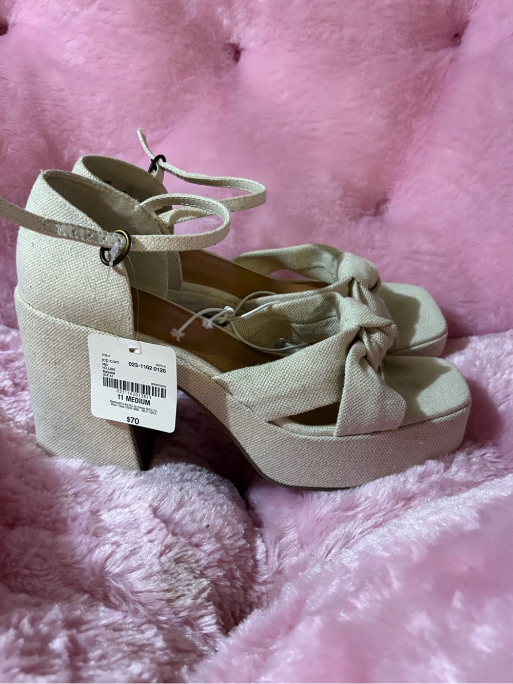 A.N.A. Neutral Beige Knotted Platform Sandals with Ankle Strap